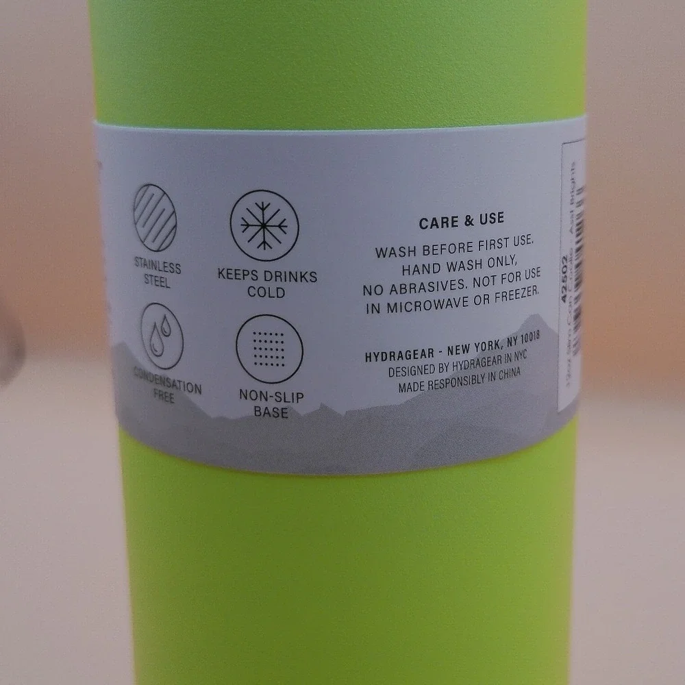 HydraGear 12 oz Stainless Steel Slim Can Cooler Coolie Neon Lime Orange NWT NEW